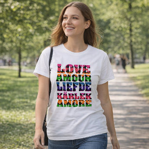 Liebe in vielen Sprachen Neon-Herzen T-Shirt