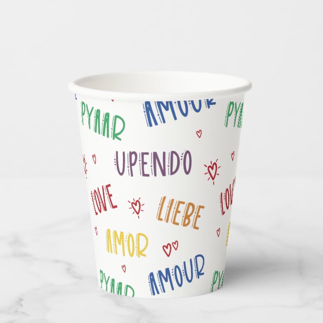Liebe in vielen Sprachen Rainbow Pride 8oz Paper C Pappbecher (Vorderseite)