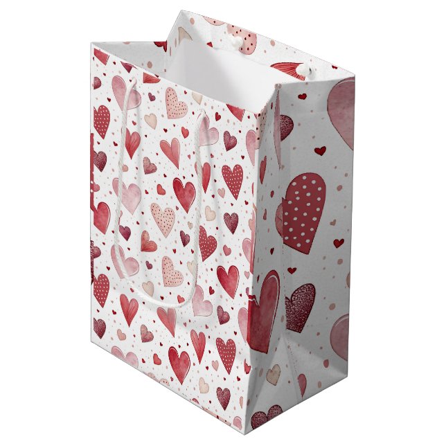 Liebe in Watercolor - Muster eines Whimsikherzes Mittlere Geschenktüte (Vorderseite Schrägansicht)