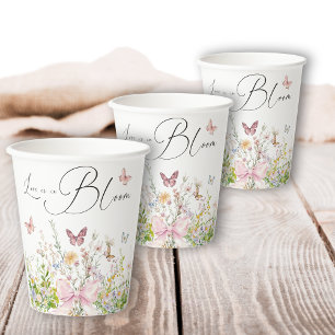 Liebe in Wildblume Rosa Brautparty Pappbecher