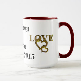 Liebe Interlocking Herz, Namen und Date Ringer-Tas Tasse