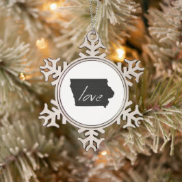 Liebe Iowa Shaped Black Chalkboard Schneeflocken Zinn-Ornament