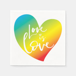 LIEBE IS LIEBE LBGT Weißschrift im Regenbogen Serviette