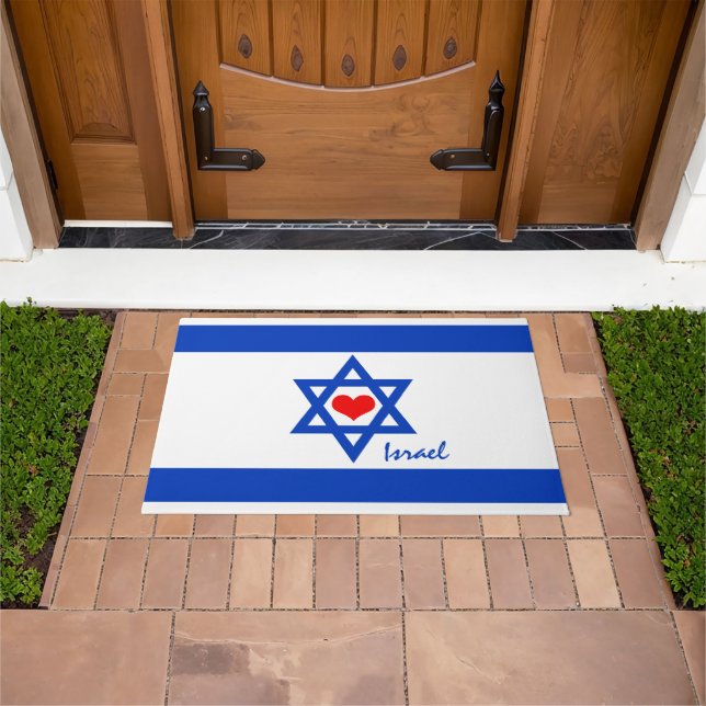 Liebe Israel, Rotherz und israelische Flaggenpatri Fußmatte (Außenbereich)