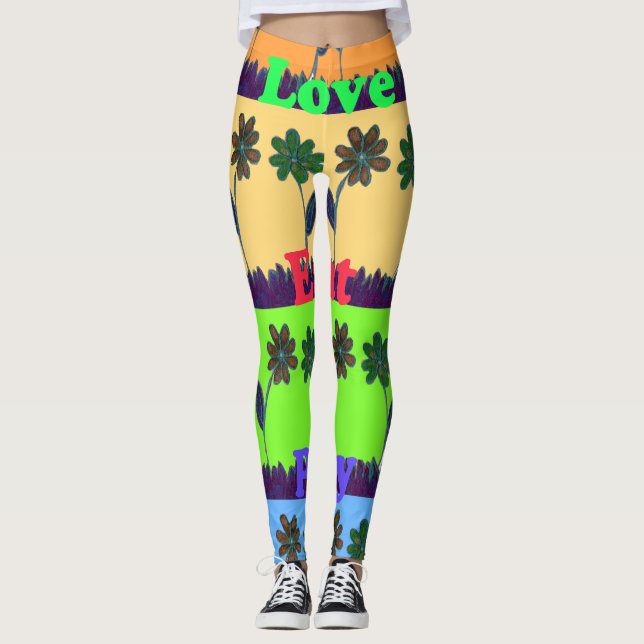 Liebe isst spielen Schönes, buntes Blumendesign Leggings (Vorderseite)