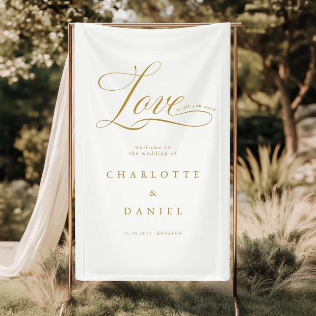Liebe ist alles, was du brauchst! Elegant, Hochzei Banner (Love is all you need! Personalized, Elegant, welcome, wedding Banner with your names and date.)