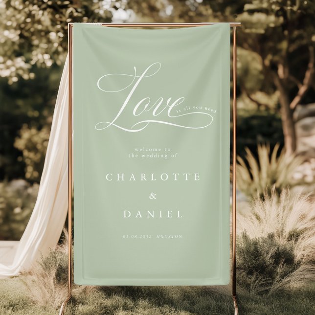 Liebe ist alles, was du brauchst! Elegant, Hochzei Banner (Love is all you need! Personalized, Elegant, welcome, wedding Banner with your names and date.)
