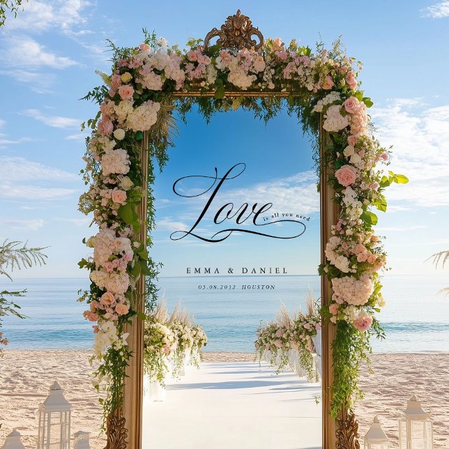 Liebe ist alles, was du brauchst! Elegant, Hochzei Fensteraufkleber (Love is all you need! Elegant, wedding, window cling with your names and date.)