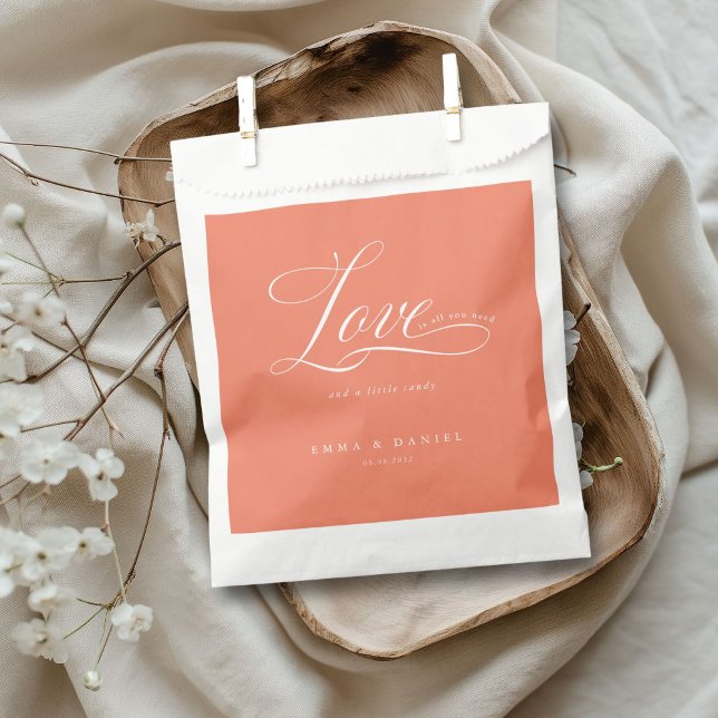 Liebe ist alles, was du brauchst! Hochzeit Geschenktütchen (Love is all you need! Wedding Favor Bag with your name and date.)