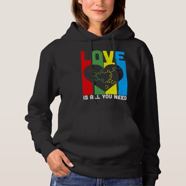 Liebe ist alles, was man für Autismus Herzpuzzle b Hoodie (Vorderseite)