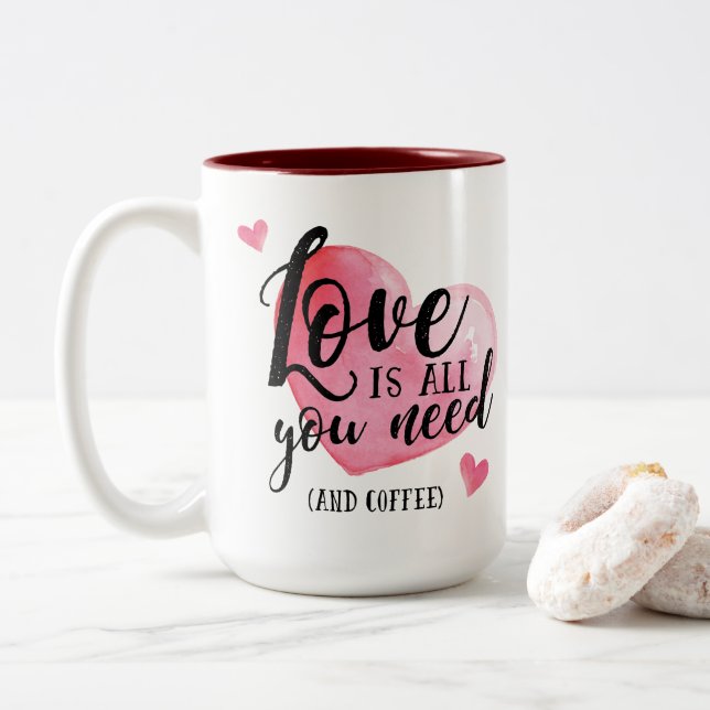 Liebe ist alles, was Sie brauchen und Kaffee-Tasse Zweifarbige Tasse (Mit Donut)