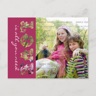 Liebe ist alles, was Sie Lila Valentinstag Foto br Feiertagspostkarte