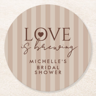 Liebe ist am Brodeln Coffee Brown Hochzeitsdusche Runder Pappuntersetzer