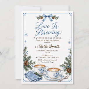 Liebe ist am Brodeln Dusty Blue Winter Brautparty- Einladung