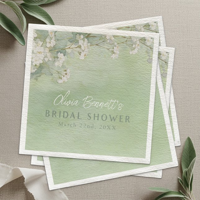 Liebe ist aufgeblüht Grüne Blumen Hochzeitsdusche  Serviette (Bridal Shower Napkins)