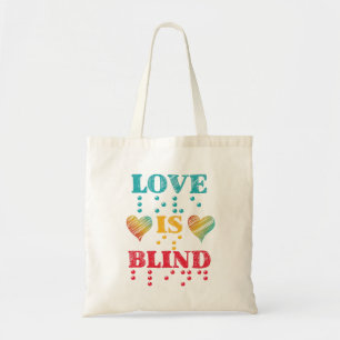 Liebe ist Blind Braille Hearts Tragetasche
