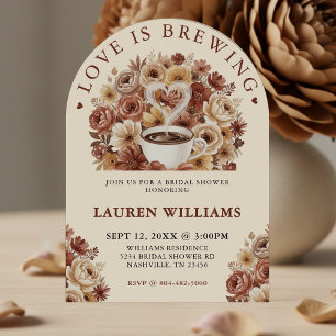 Liebe ist Brauen Brown Floral Kaffee Herz Braut- Einladung