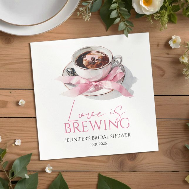 Liebe ist Brauen Kaffee Rosa Schleife Brautparty Serviette (Von Creator hochgeladen)