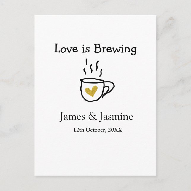 Liebe ist Brauen Kaffee Tasse Gold Herznamen Postkarte (Vorderseite)