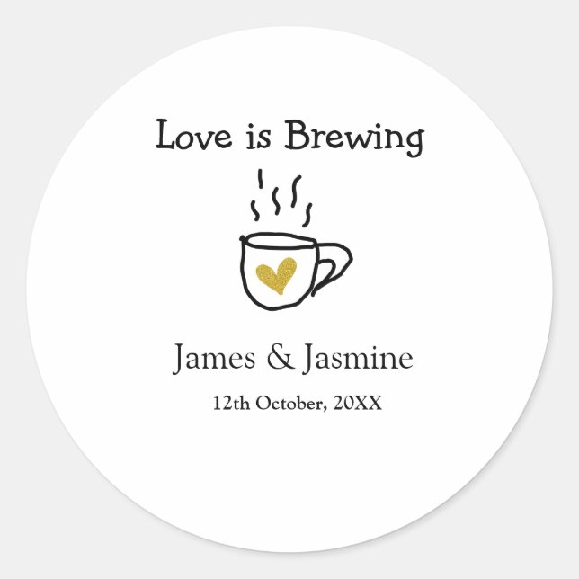 Liebe ist Brauen Kaffee Tasse Gold Herznamen Runder Aufkleber (Vorderseite)