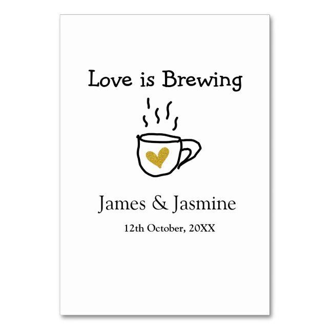 Liebe ist Brauen Kaffee Tasse Gold Herznamen Tischnummer (Vorderseite)