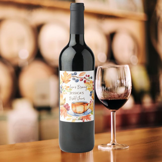 Liebe ist Braufall Brautparty bevorzugt Weinetikett (Love is brewing fall themed bridal shower personalized wine bottle labels)