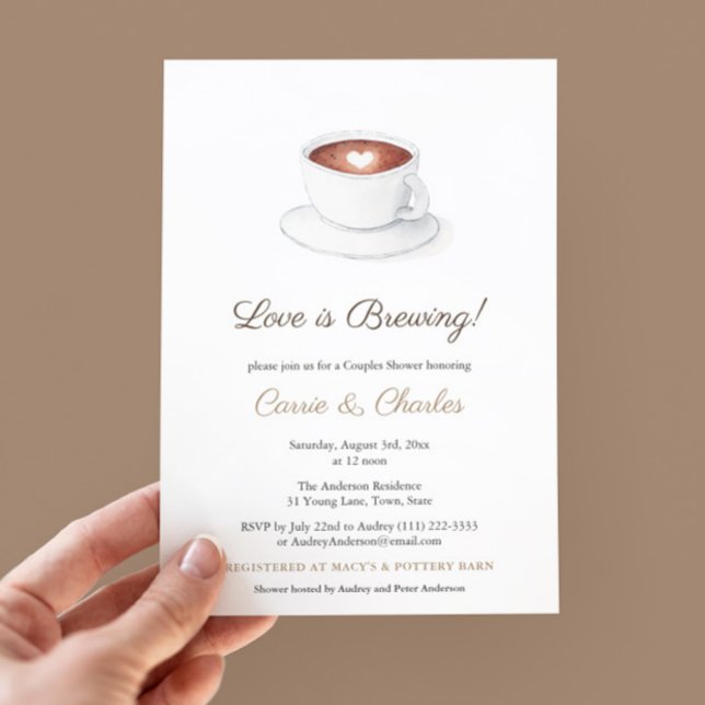 Liebe ist Brechen Coffee Cup Polterabend Einladung (Love Is Brewing Coffee-themed Couples Wedding shower with watercolor coffee cup)