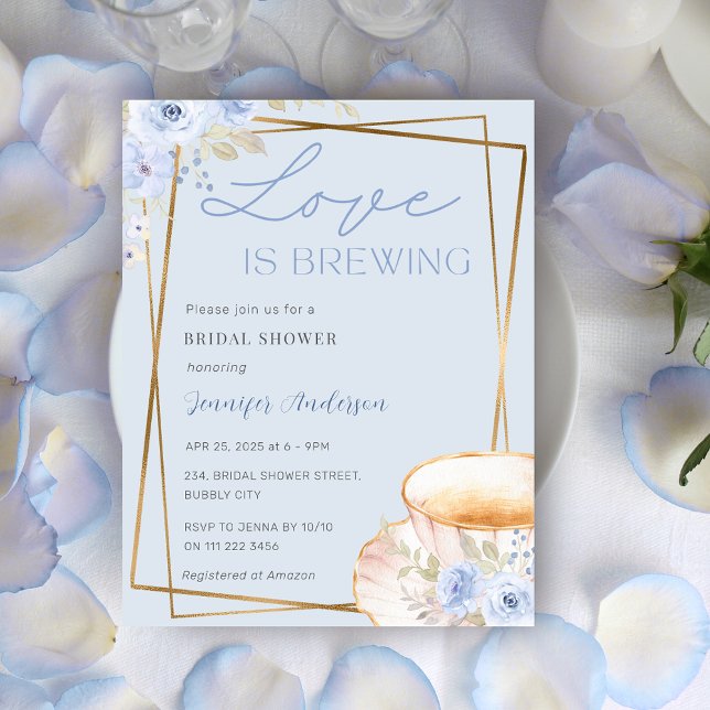 Liebe ist Brewing Tee Garden Party Brautparty Einladung (Blue Love is Brewing Tea Garden Party Bridal Shower Invitation)