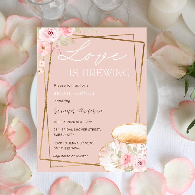 Liebe ist Brewing Tee Garden Party Brautparty Einladung (Love is Brewing Tea Garden Party Bridal Shower Invitation)