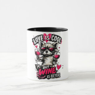 Liebe ist cool, aber Wein ist besser Waschbär Tasse