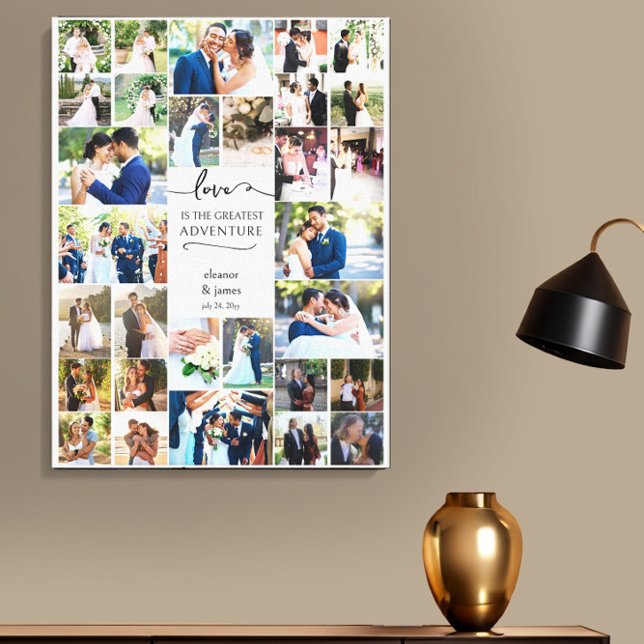 Liebe ist das Bestste Adventure Wedding Foto Displ Leinwanddruck (Love is the greatest adventure wedding photo canvas by Darling & May)