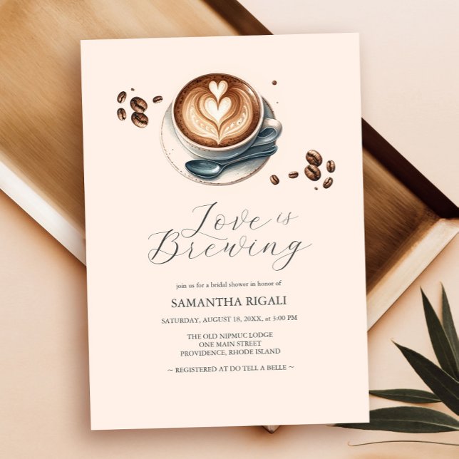 Liebe ist das Brechen Coffee Brautparty Kaffee Kaf Einladung (bridal shower invitations simple love is brewing coffee theme with a latte and heart shaped foam)
