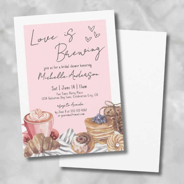 Liebe ist das Brechen Coffee Brunch Brautparty Einladung (Love Is Brewing Coffee Brunch Bridal Shower Invitation)