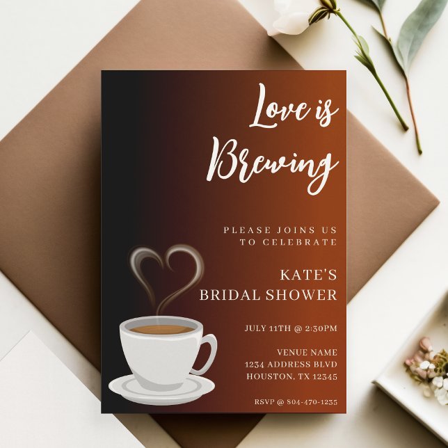 Liebe ist das Brechen Terracotta & Black Brautpart Einladung (Love is Brewing Terracotta & Black Bridal Shower Invitation
)