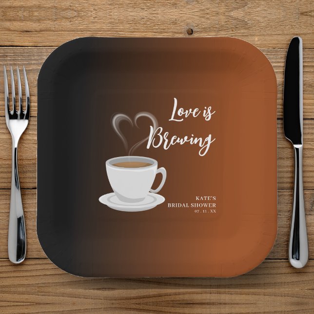 Liebe ist das Brechen Terracotta & Black Brautpart Pappteller (Love is Brewing Terracotta & Black Bridal Shower Paper Plates
)