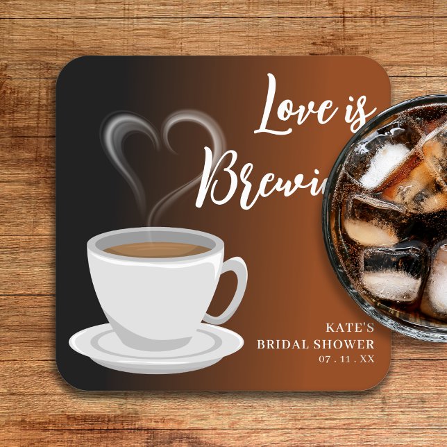 Liebe ist das Brechen Terracotta & Black Brautpart Rechteckiger Pappuntersetzer (Love is Brewing Terracotta & Black Bridal Shower Square Paper Coaster
)