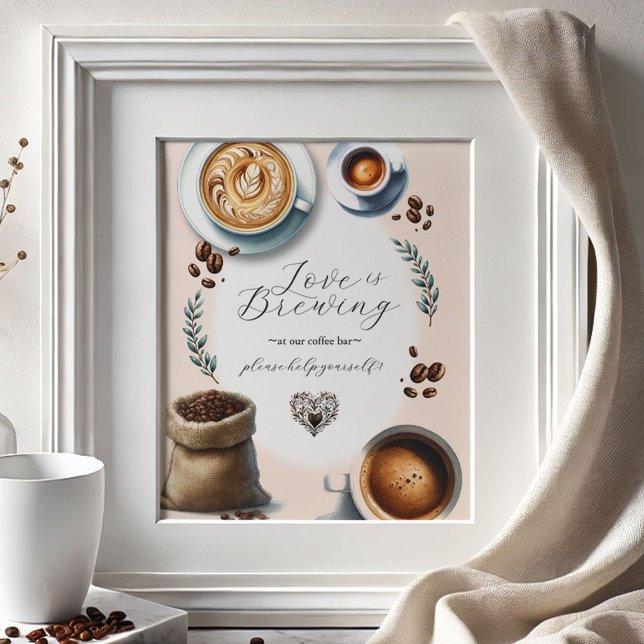 Liebe ist das Brechen von Kaffee Bar Tabletop-Zeic Poster (Bridal shower supplies coffee bar sign Love is Brewing theme)