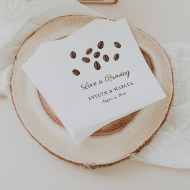 Liebe ist das Brewing Coffee Co-ed Brautparty Serviette (Love is brewing coffee beans themed couples wedding shower napkins)