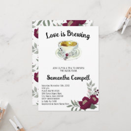 Liebe ist das Brewing Floral Marsala Tea Brautpart Einladung