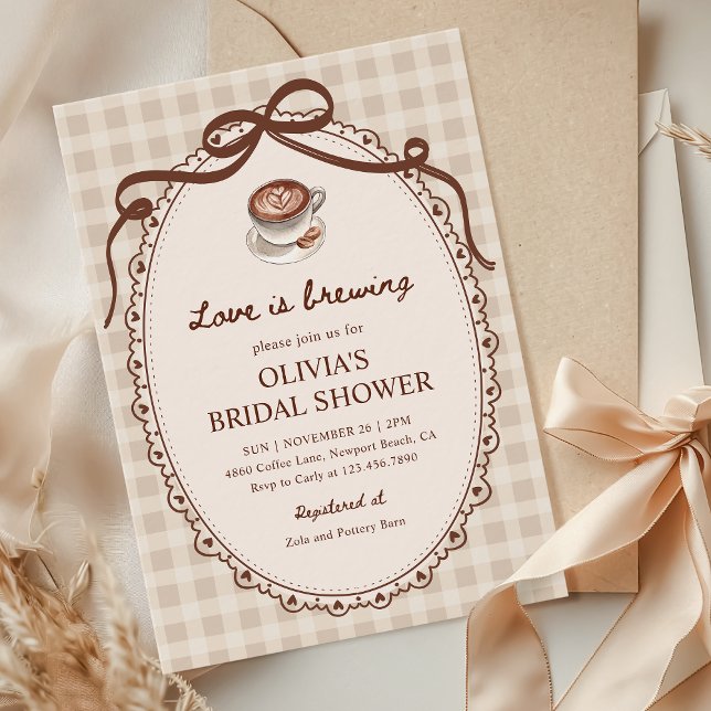 Liebe ist das Brewing Gingham Coffee Brautparty Einladung (Von Creator hochgeladen)