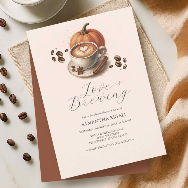 Liebe ist das Brewing Pumpkin Speckkaffee Brautpar Einladung (Love is brewing bridal shower pumpkin and spice invitations)
