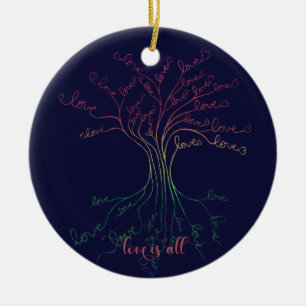 Liebe ist der ganze Baum des Navy-Regenbogen-Valen Keramik Ornament