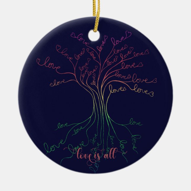 Liebe ist der ganze Baum des Navy-Regenbogen-Valen Keramik Ornament (Vorne)