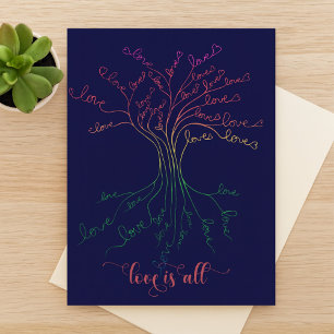 Liebe ist der ganze Baum des Navy-Regenbogen-Valen Postkarte