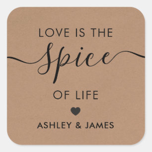 Liebe ist der Spice of Life Wedding Tag, Kraft Quadratischer Aufkleber