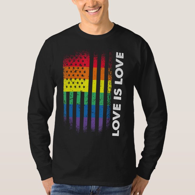 Liebe ist die amerikanische Flagge Regenbogen Gay  T-Shirt (Vorderseite)