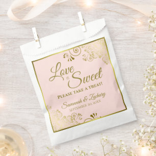 Liebe ist die süße goldene Spitze auf Rosa Hochzei Geschenktütchen
