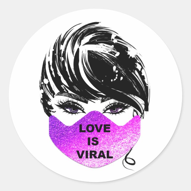 Liebe ist die Viral Girl Coronavirus Pink Gesichts Runder Aufkleber (Vorderseite)