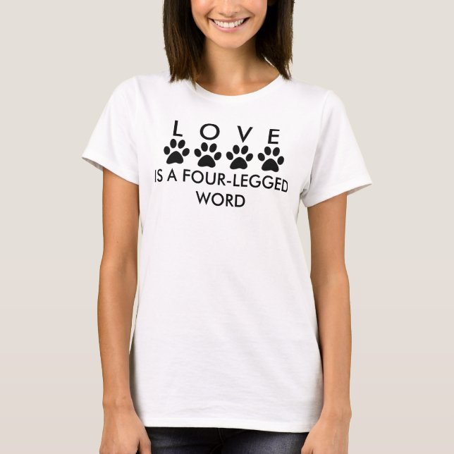 Liebe ist ein vierbeiniges Wort Paw Prints V2 T-Shirt (Vorderseite)
