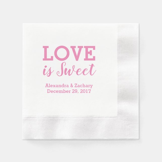 Liebe ist eine süß-rosa-Hochzeitspartei Serviette (Vorderseite)